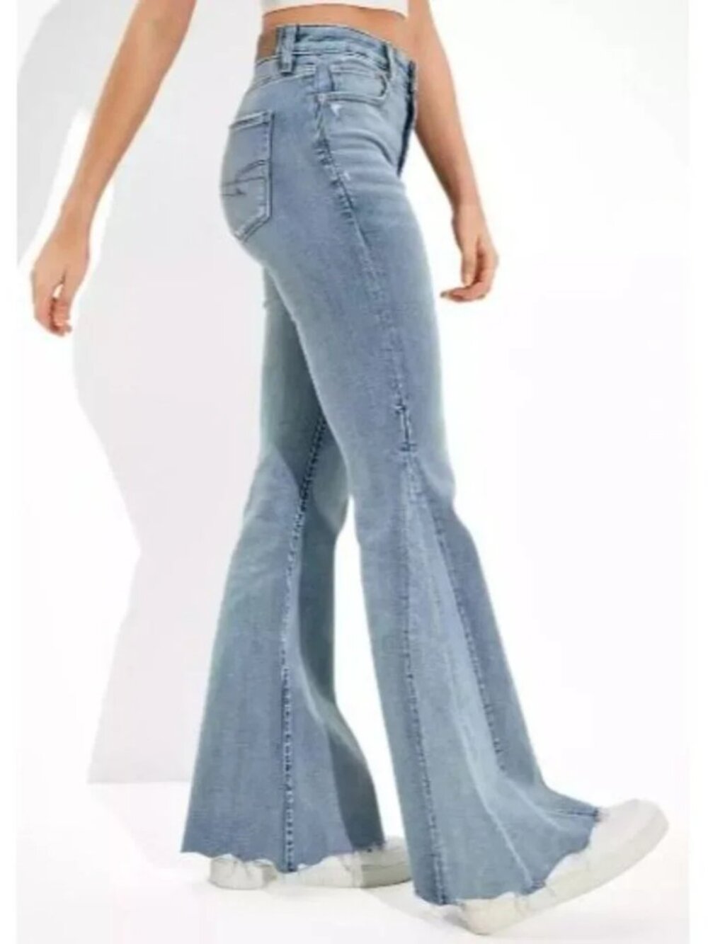 American Eagle Festival Flare Next Level Stretch Jeans Distress Fray Denim 4